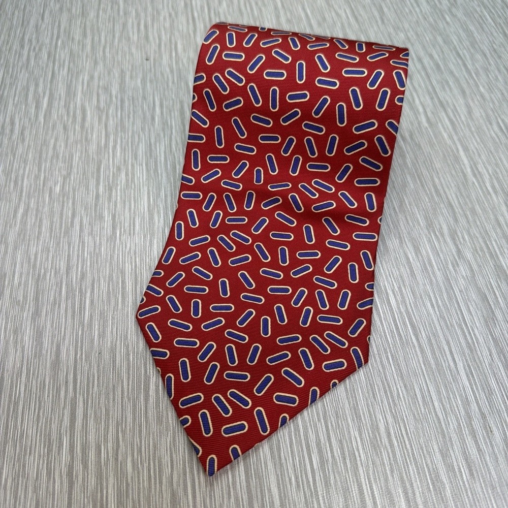 Christian Dior Monsieur Silk Tie Red‎ Geometric Pattern Designer Necktie